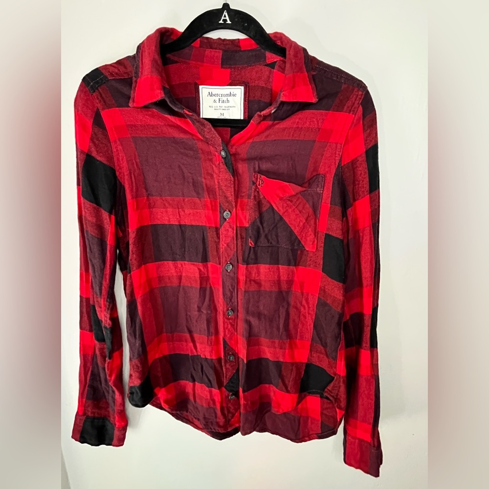 Country Western Ranch Abercrombie & Fitch Red & Black Plaid Button Down Size Med